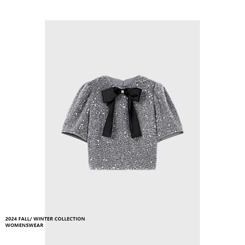 

Forever 2 Retro High-End Velvet Knot Sequin ort Top Women's Commute Sle Summer irt for Pear aped Body