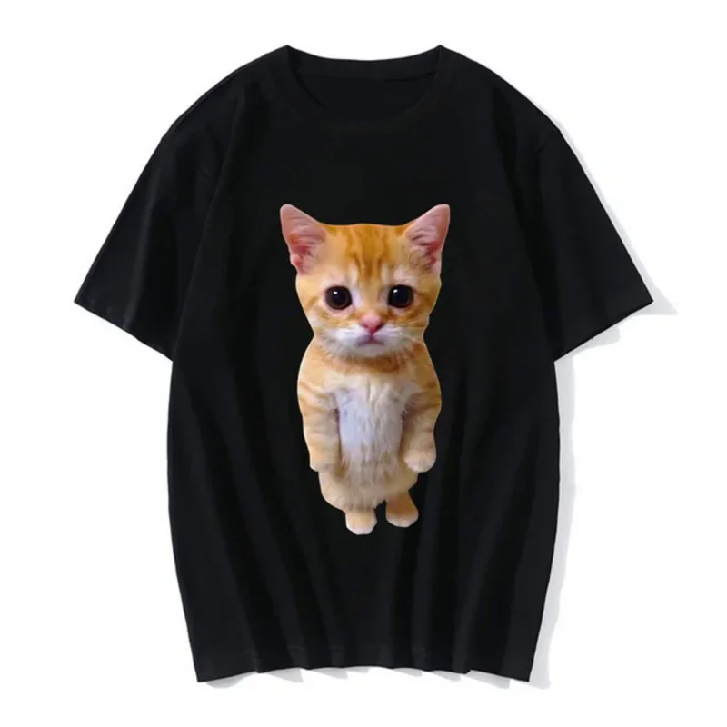 女性のための綿のTシャツ,猫のプリントが施されたカジュアルな服,楽しい,夏のファッション,ベストセラー,2024, 01336