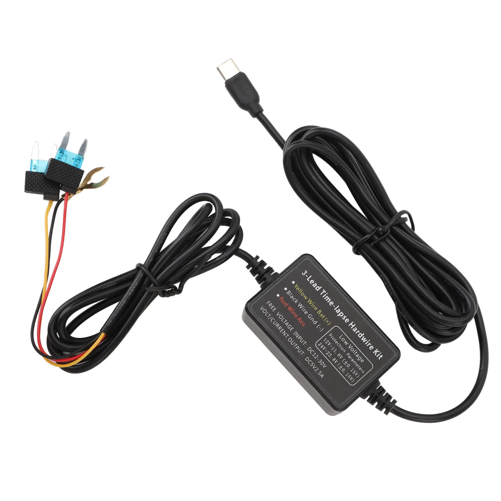 Type C Dash Cam Hard Wire Kit 12V‑30V To 5V Dash Camera Power Cord for GPS Power Supply Radar Detectors and More