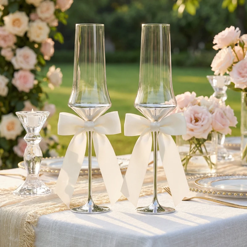 Wedding Champagne Flutes Set of 2,Elegant Glasses for Mr and Mrs,Engagement,Bridal Shower, Anniversary, or Bride and Groom Gifts