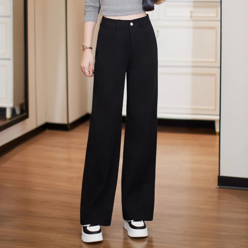 Celana Jeans Kuning untuk Wanita Musim Semi dan Musim Gugur Celana Lurus Ramping Pinggang Tinggi Baru Celana Kaki Lebar Retro