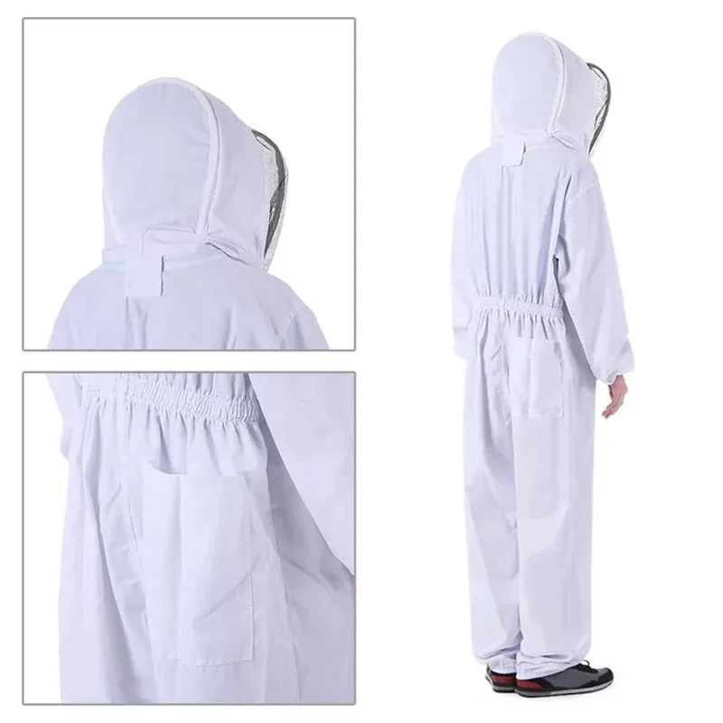 One-Piece XXL Bee-Proof Suit - White Polyester-Cotton Material, Complete Beekeeping Protection