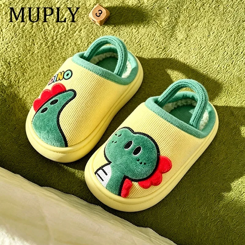 Winter Children‘s Slippers New Kids Slippers Dinosaur Warm Plush Indoor Autumn Non-Slip Soft Plush Slipper For Boys Girls