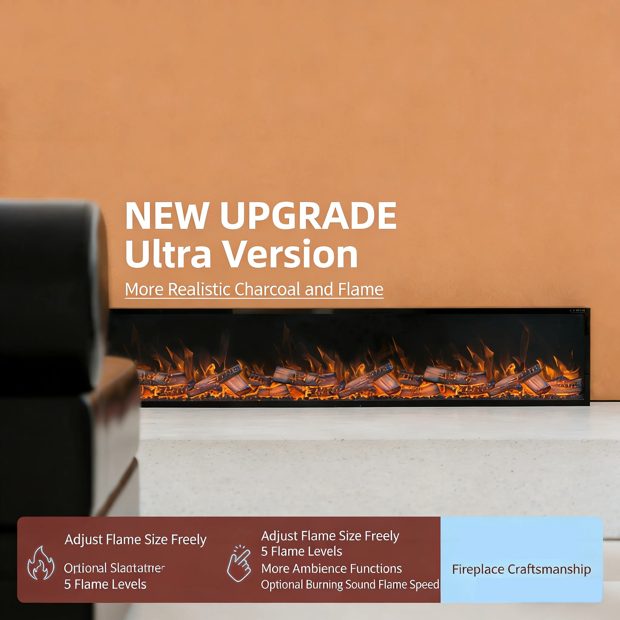 Smart Wall-Mounted Recessed Home Electric Fireplace Ultra-Thin Electric Fireplace 150W Home Decor 1000mm