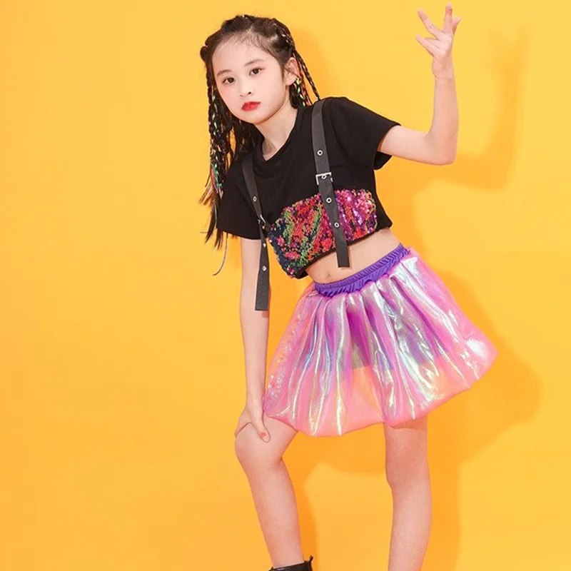 

Children's jazz dance dress Summer girls hip hop runway cheerleading performance dress Girls dance dress performance fashion