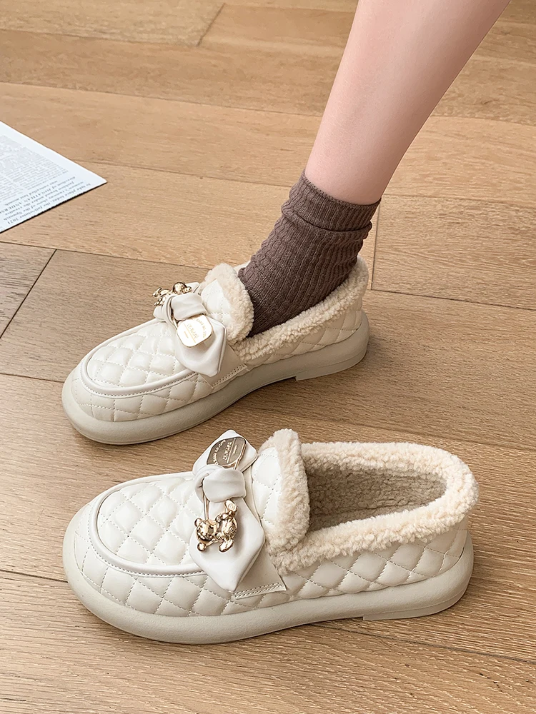 Round Toe Shoes Woman 2024 Autumn Slip-on Loafers Fur Casual Female Sneakers Shallow Mouth New Fall Slip On Winter Moccasin Soli