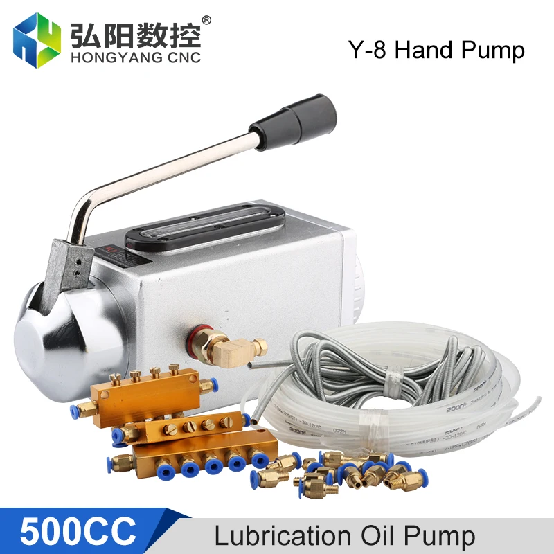 

CNC Manual Lubricating Oil Pump Hand Pressure Pump Y-8 500CC 4mm 6mm Double Oil Outlet For Milling Machine Machine Accessories