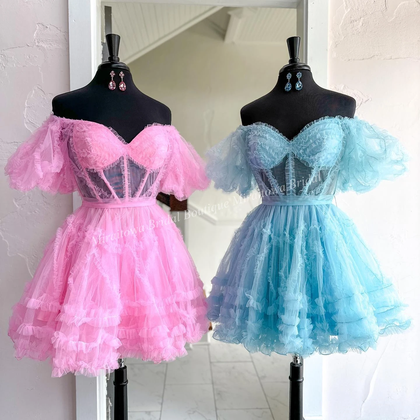 Pink Homecoming Dress 2k23 Short Hoco Ruffed Ballon Sleeves Drama Graduation Cocktail Party Wedding Guest Holiday Gown Blue