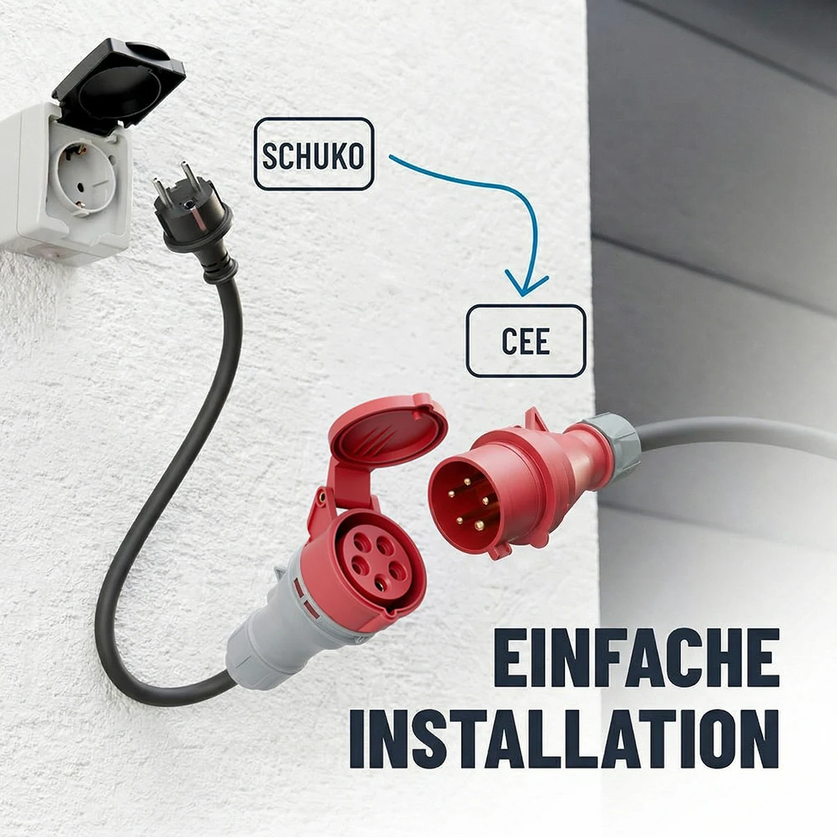 NTO EV Charger 32A CEE Red Power Female Plug 5Pin to Schuko Plug Socket Adapter Connect with EU Schuko Plug
