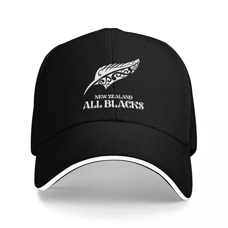 New NEW ZEALAND ALL BLACKS RUGBY TEAM LOGO BASEBALL CAP WITH SILVER FEATHER DESIGN CLASSIC BLACK AND WHITE SPORTS HAT FOR FANS