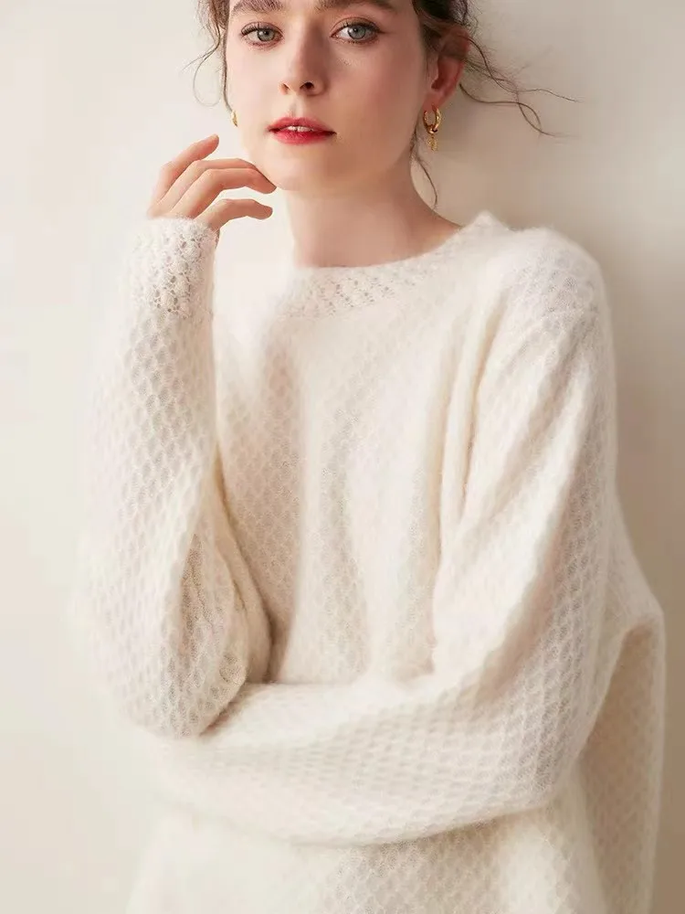 

Amazing suede! Air cashmere sweater! Hooked flower hollowed-out texture fashion brand wool knitted sweater.