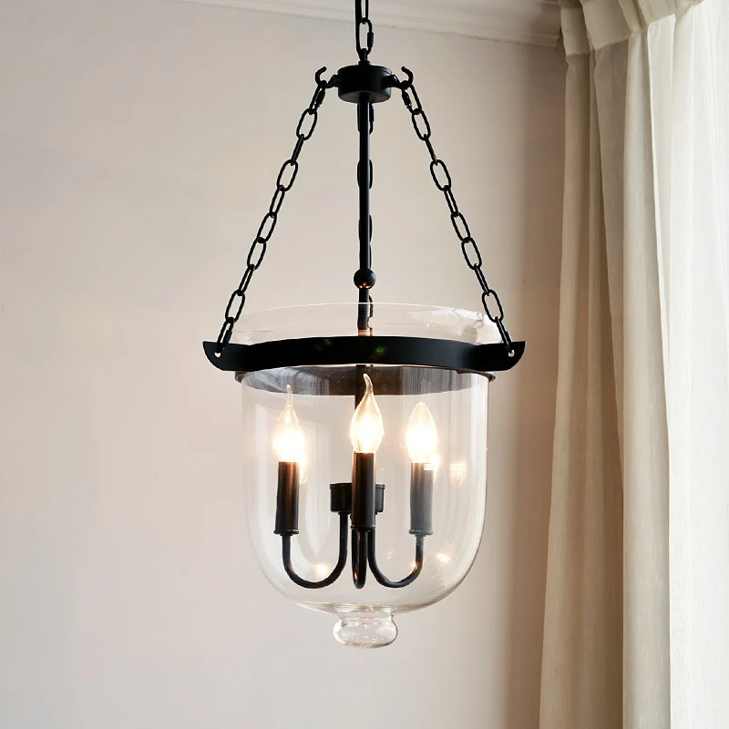 American Country Rotundity Clear Glass Pendant Light Retro Chain Sling Restaurant Living Room Kitchen Industry LED Lamp Fixtures