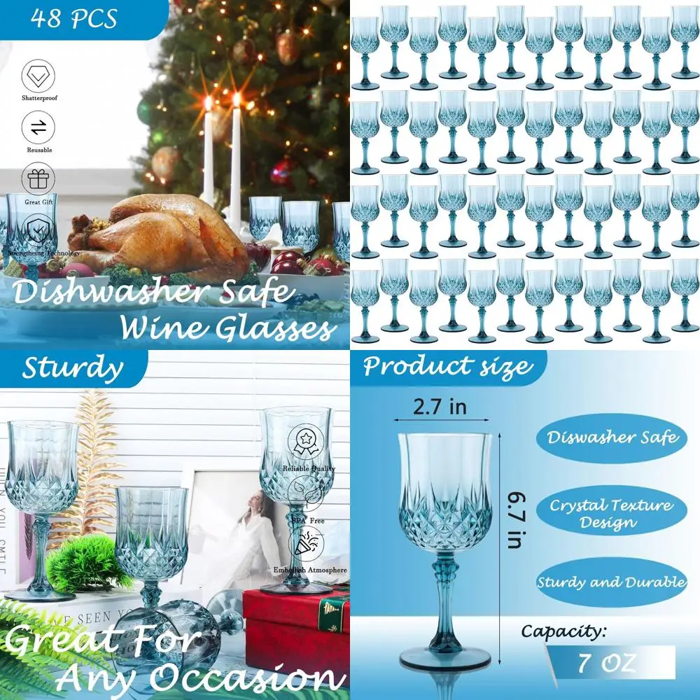 

Винтажные пластиковые бокалы для вина, идеально подходят для Дня святого Валентина и свадеб, пыльно-голубые, набор из 48 штук