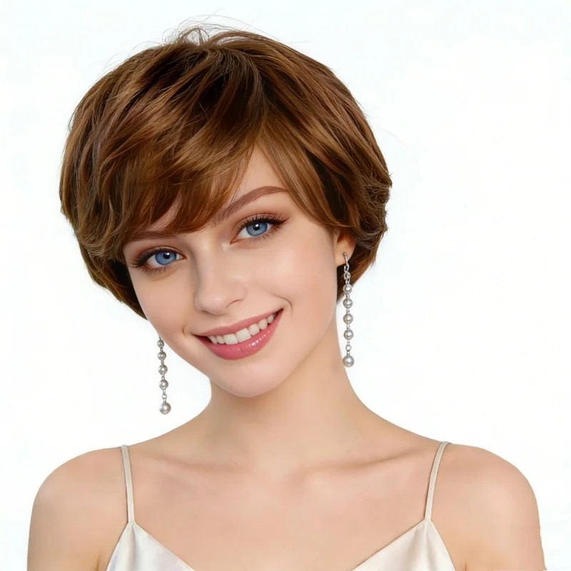 Hair Extensions Synthetic Fashion Elegant Cool Brown Women Wigs Daily Use Breathable Head Cover Ladies Female Short Wig Hat