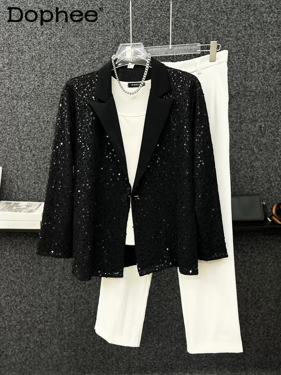 

Solid Color Personality Suit Jackets Men's Popular High-End Handsome 2024 Spring Autumn Men's Sequined Shiny Fashion Suit Jacket