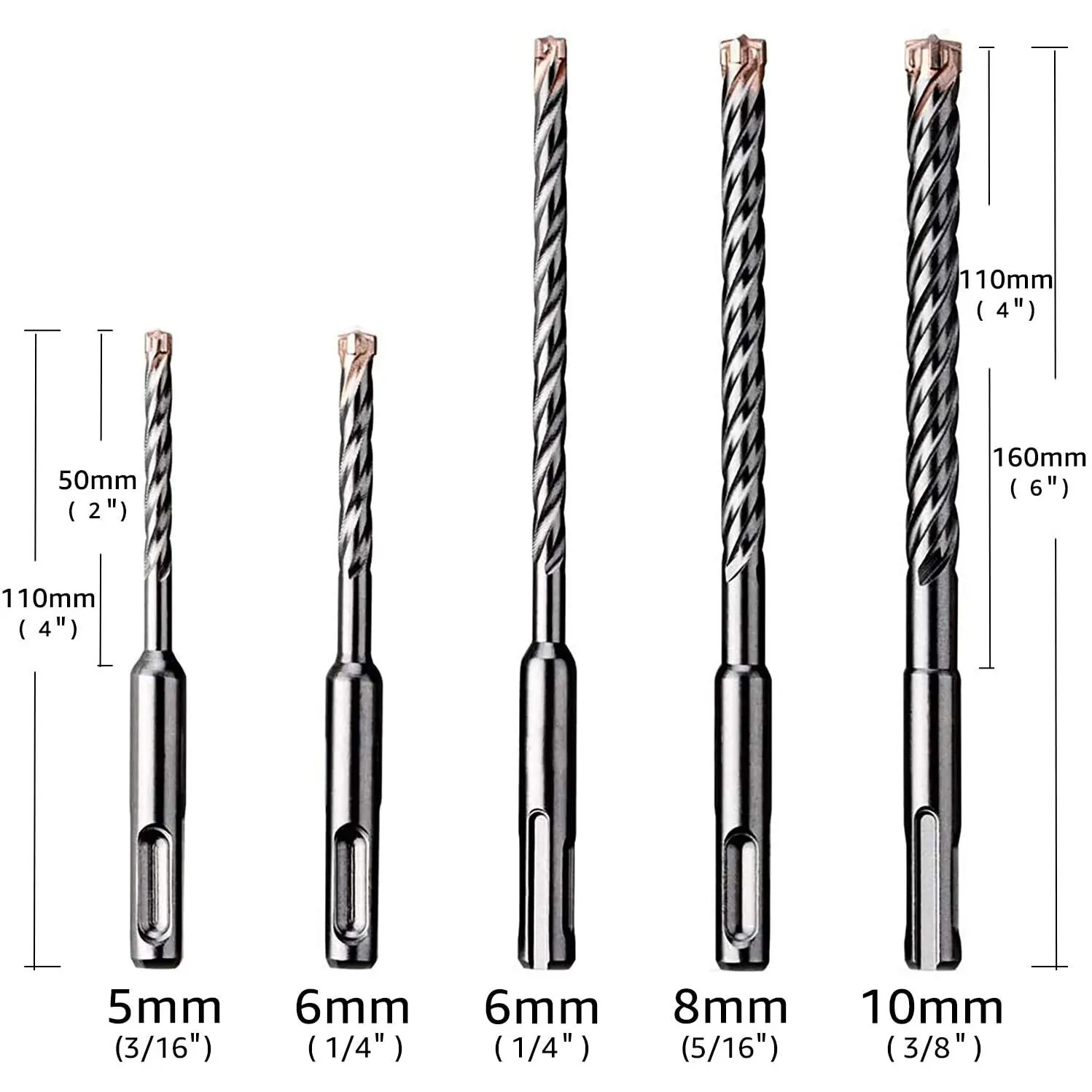 EZARC 5PC 2/4-Cutter Carbide Tips SDS-Plus Rotary Hammer Drill Bit Set for Reinforced Concrete, Masonry, Marble, Brick and Tile