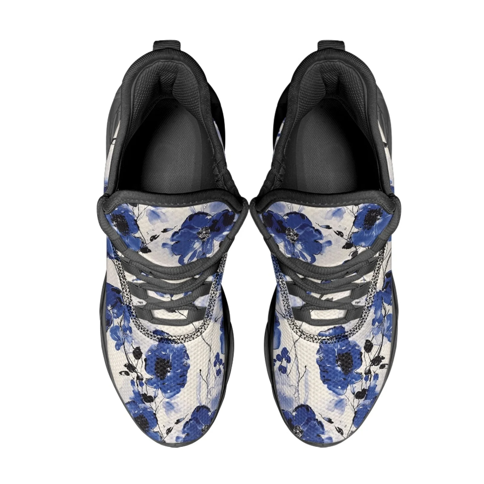 PENSTROLL Lightweight Tennis Running Shoes Lace-Up Athletic Sneakers for Walking Mens Blue Ink Flower