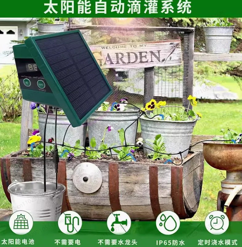 Solar Irrigation System for Garden Balcony Automatic Drip Irrigation System DIY Garden Watering System Drip Hose Irrigation
