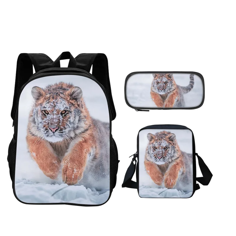 

Top selling tiger backpack pencil case crossbody bag 3pcs set trendy animal print best gift for boys or girls on school birthday