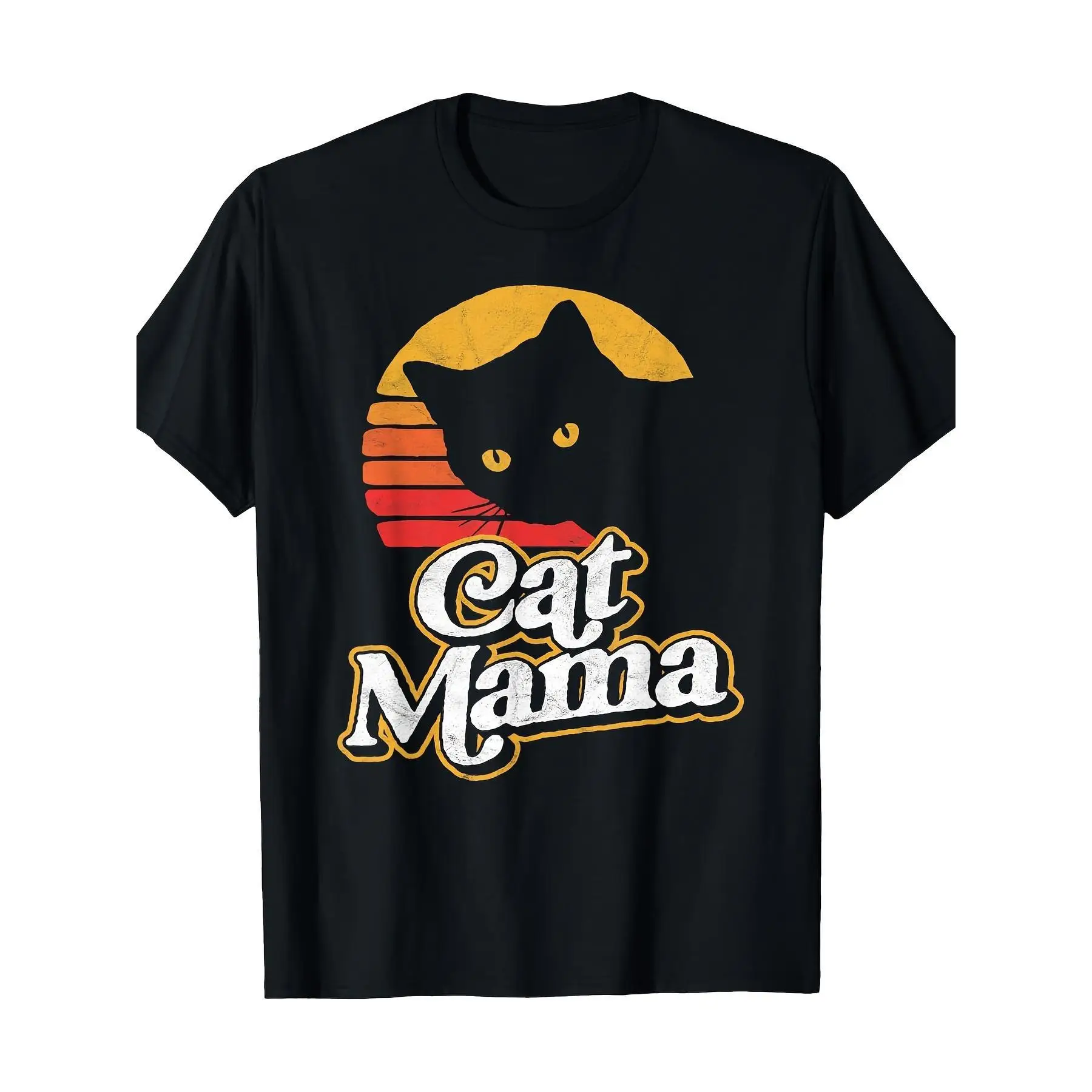 

Cat Mama T-shirt Women Funny Cat Lover Gift Retro Black Cat Graphic Tee Vintage Sunset Pet Owner Top