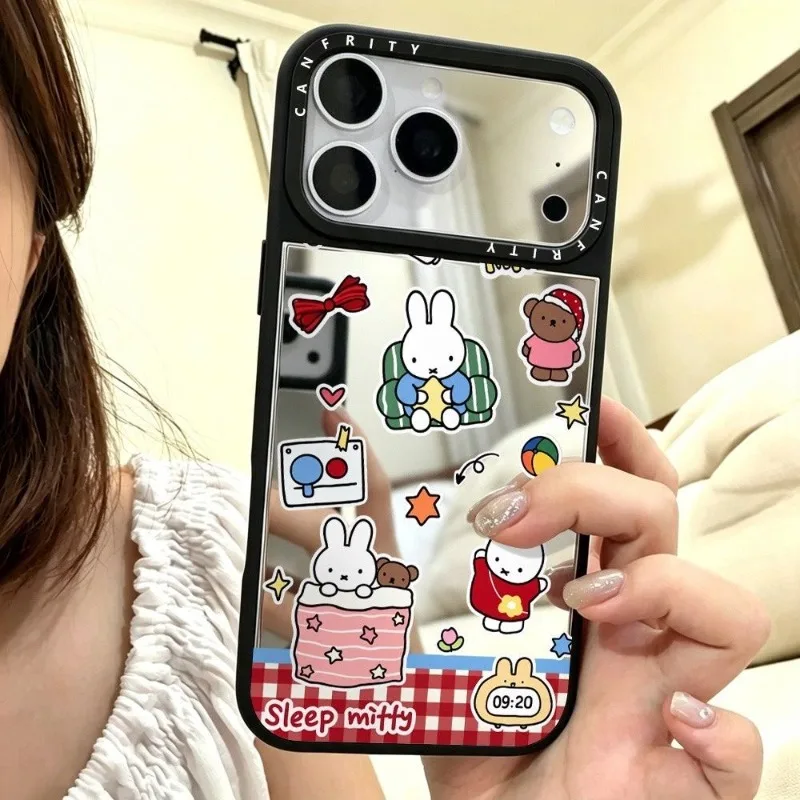 Cartoon Kawaii New Style Applicable Apple 18 Phone Case Mirror Surface All-inclusive Protection Anti-fall Feels Good Touch Miffy