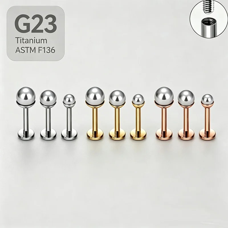 G23 Titanium Piercing Set Cute Flatback Stud Tragus Helix Conch Earring Nostril Lip Ring Gift