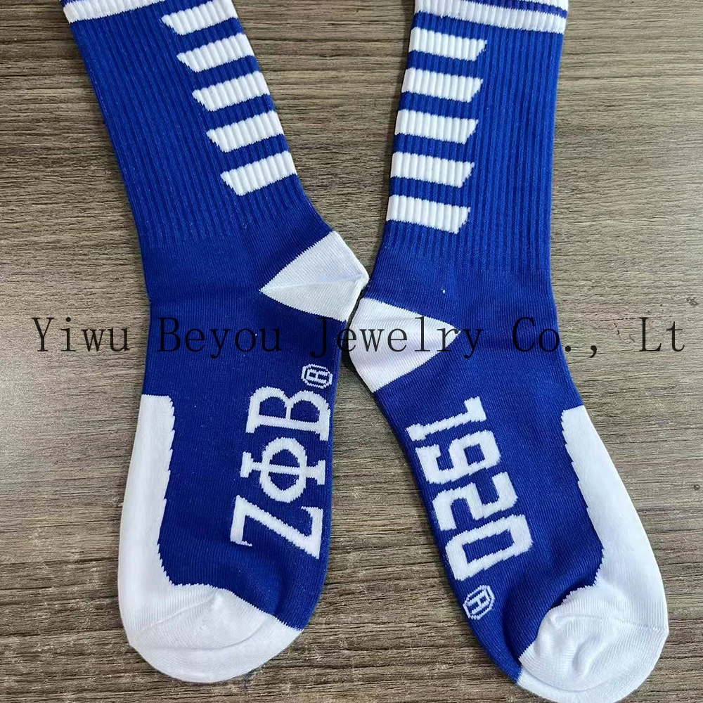 

2025 New College Club Activities Zeta Phi Beta Greek Letter 1920 Striped Socks - Blue White