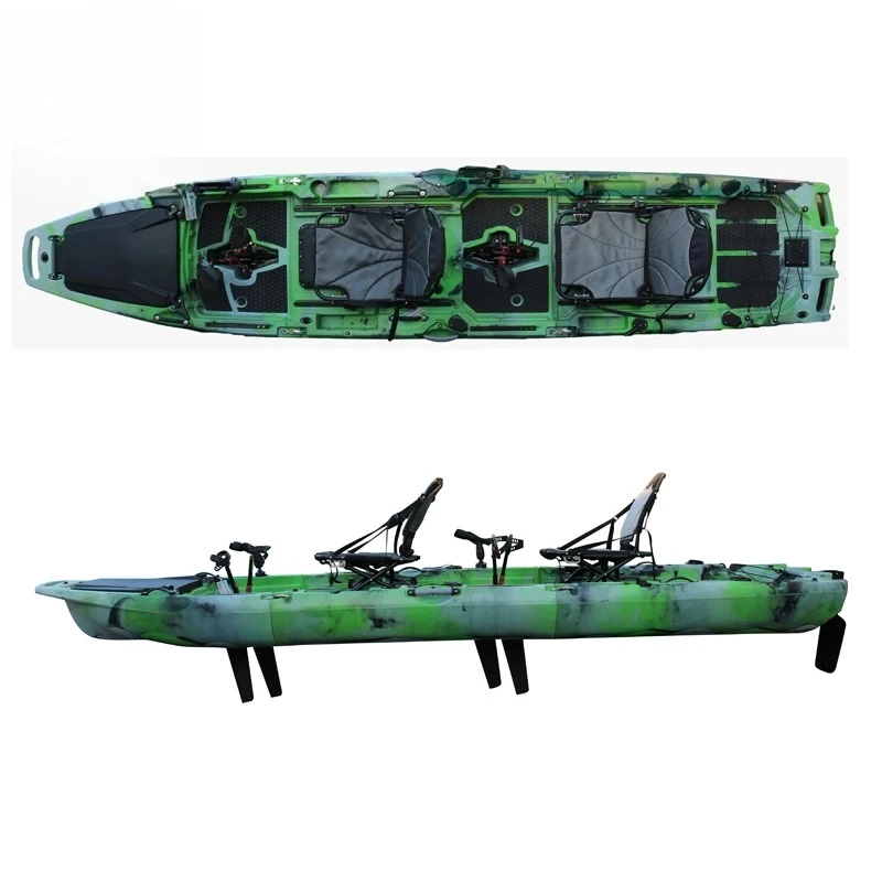 Customization 14ft HDPE 3 Section Tandem Modular Pedal Kayak with Electric Motor 2 Person Double Touring Lake Ocean Fishing