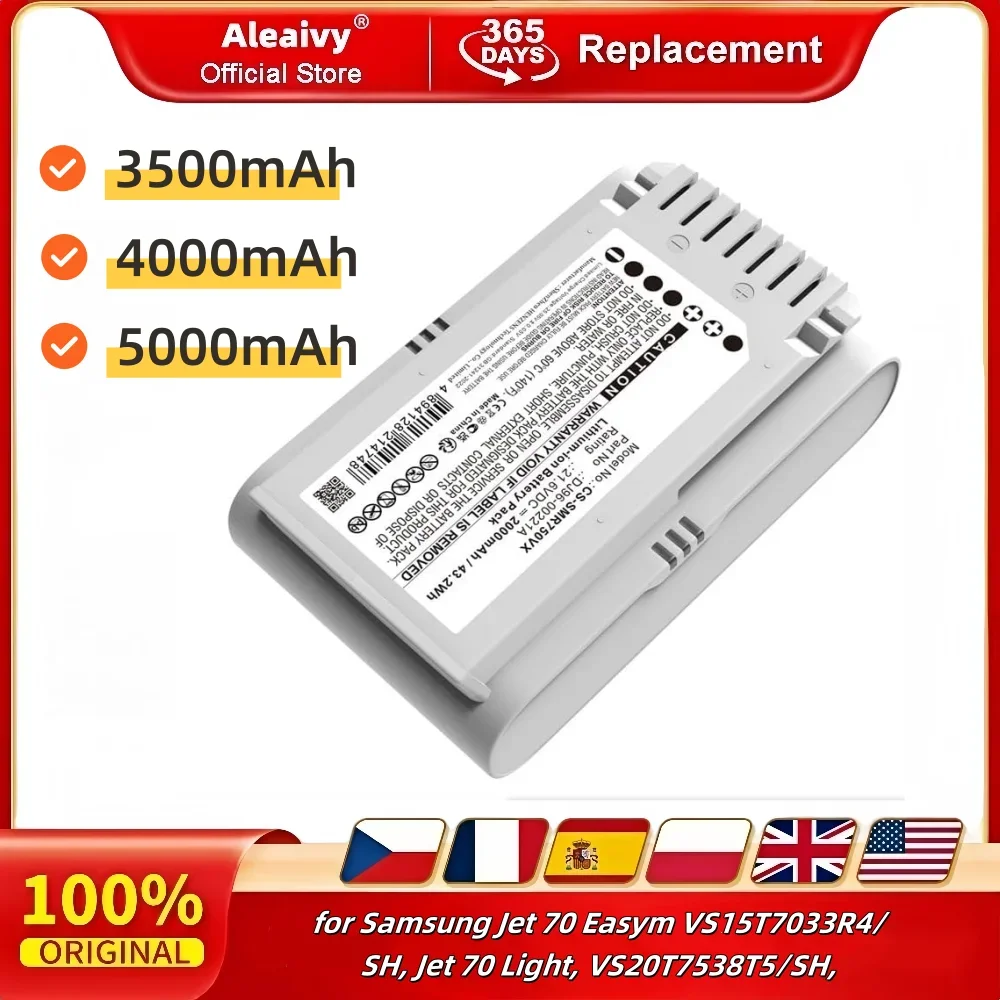 

Replacement Vacuum Battery for Samsung Jet 70 VS15T7033R4 VS20T7538T5 SH, 21.6V 3500mAh Li-ion for Jet70 Light Cordless Vacuum