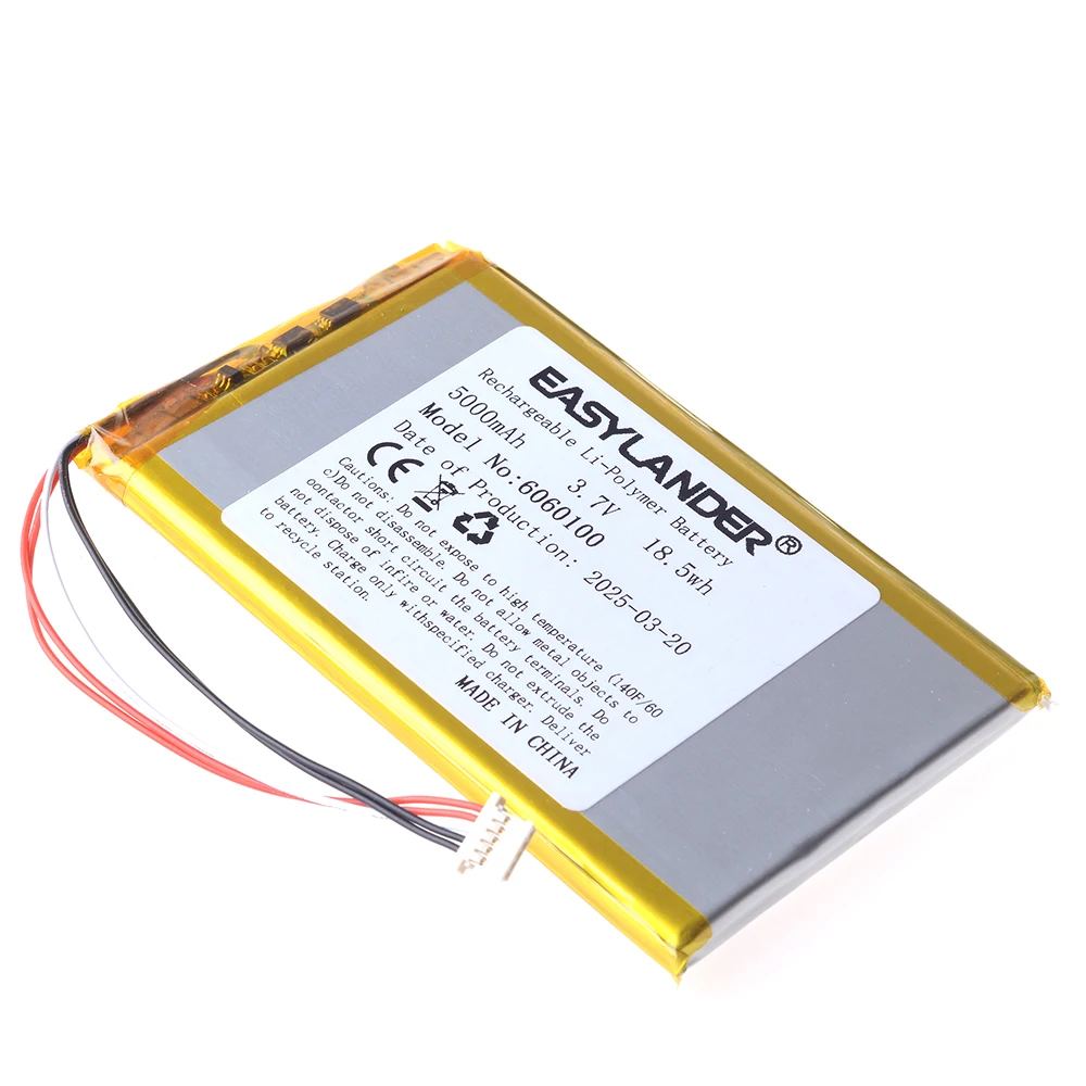 Batería recargable 3.7V 5000mAh del polímero de litio Li-ion de 1,25ut 5pin Compatible con 6060100 6065100