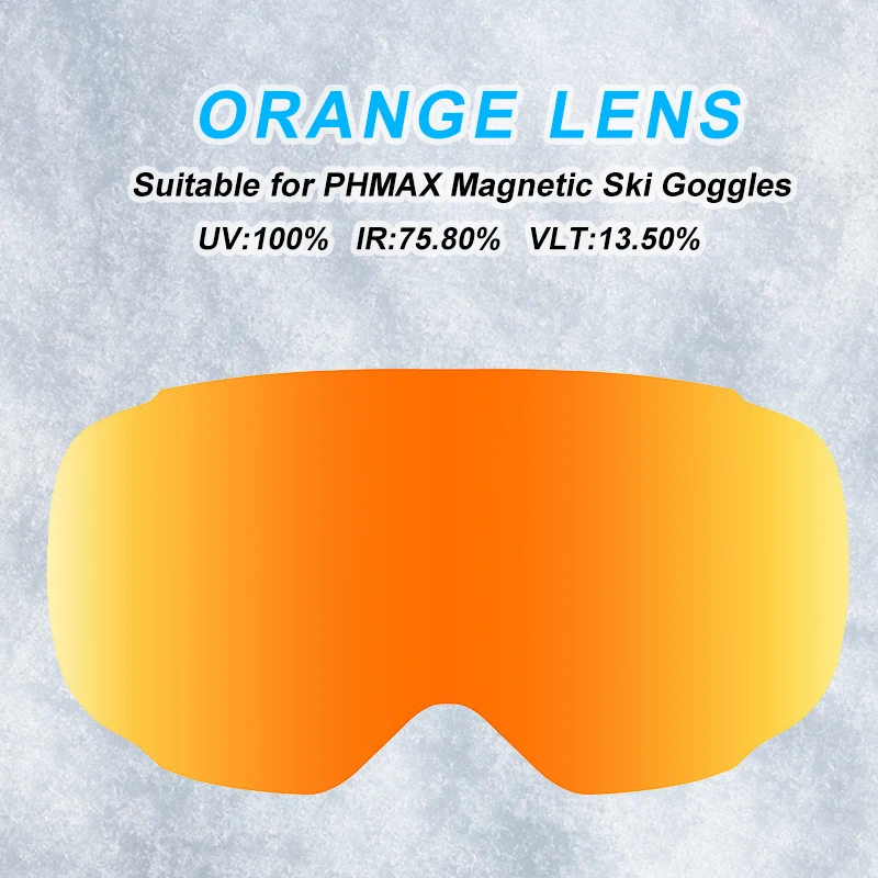 

PHMAX Magnetic Ski Goggles Quickly Replacement Lens Anti-Fog UV400 Night Vision Yellow Lens Multiple Colors Goggles Glasses Lens