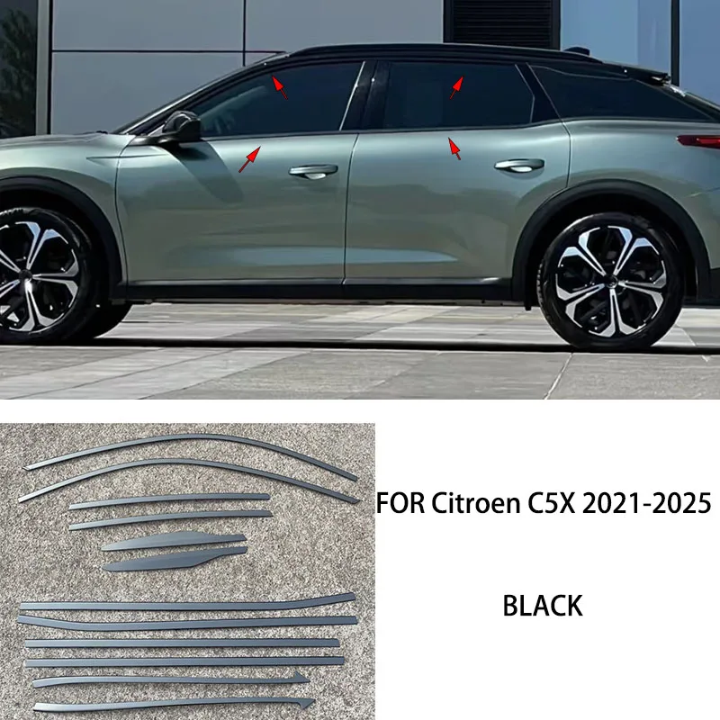 

Car accessories FIT For Citroen C5X 2021-2025 Stainless steel black Exterior Window Molding Strip Sill side Cover Trim