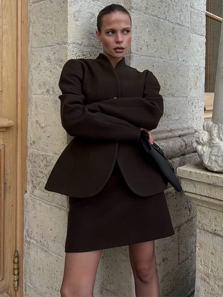 Tunika Damen Mantel Einreihig Einfarbig Schick Damenjacke und Rock Outfit Büro Pendler Frühling Herbst Sets