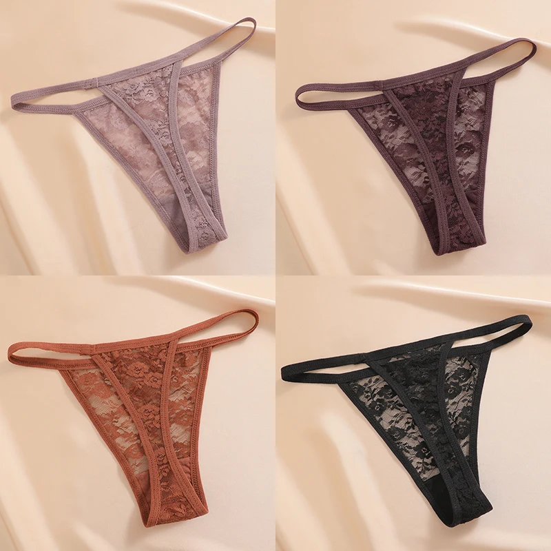 4-teiliges Set Damenunterwäsche Spitzen-Höschen Blumenmuster Lingerie Sexy Tanga G-String Transparente Intimwäsche