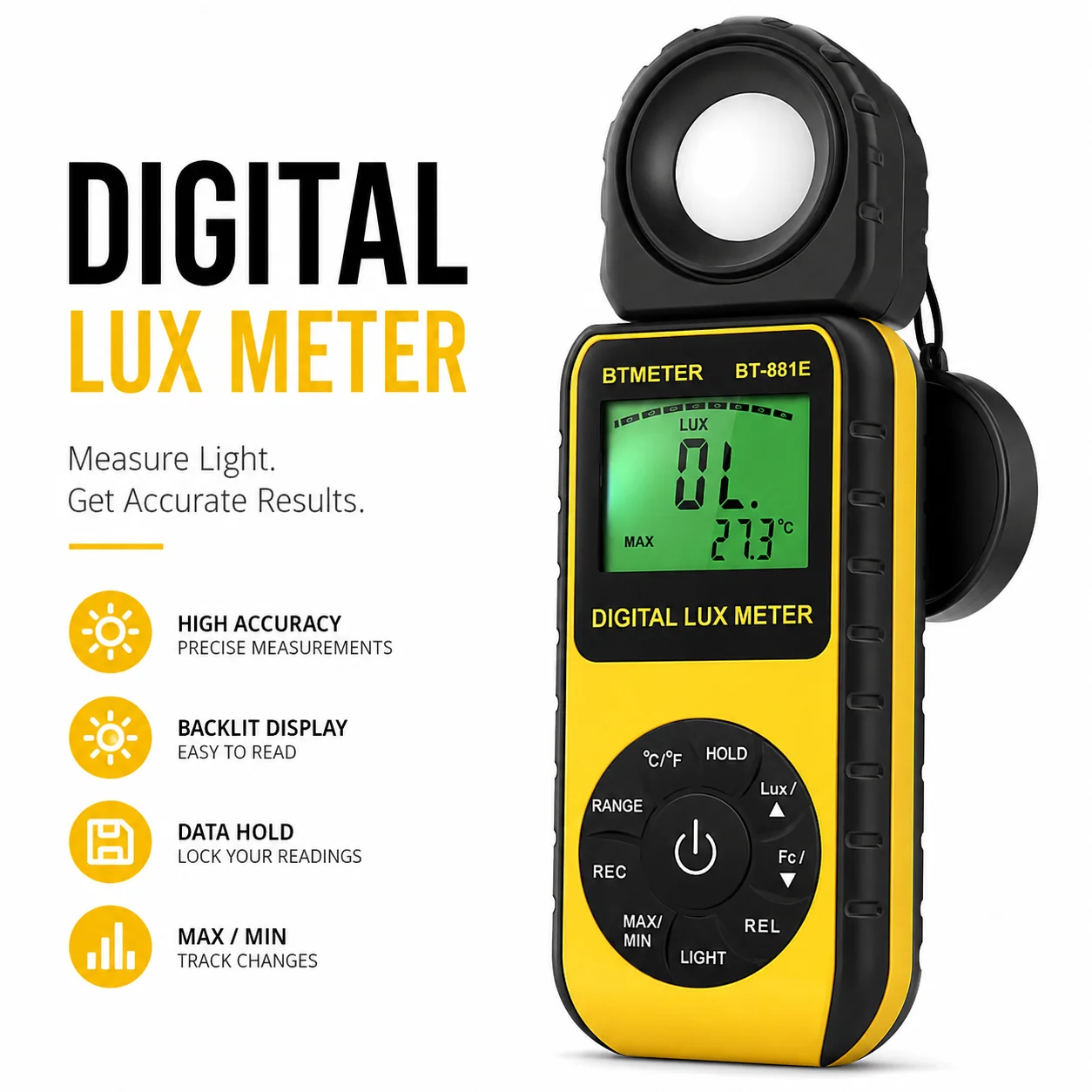 

Handheld Digital Luxmeter 0.01-300000 Lux FC Illuminance Light Meter Backlit LCD Portable Brightness Tester for Photography