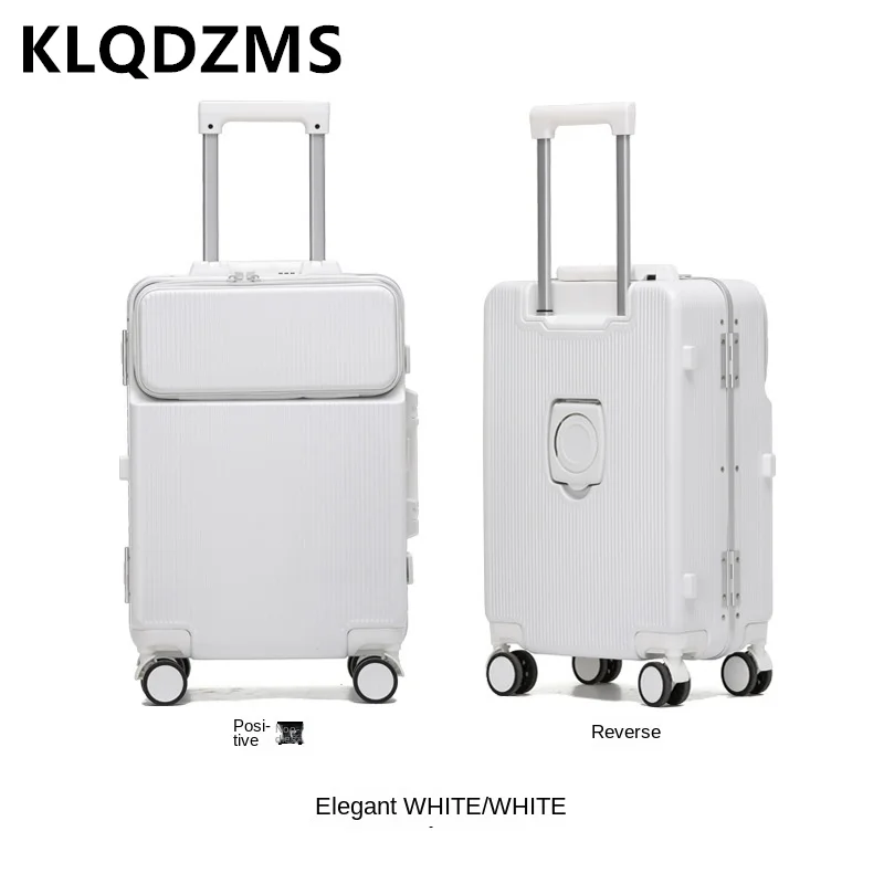 KLQDZMS-Bagagem de viagem com moldura de alumínio, mala de embarque para ABS e PC, mala de carregamento USB