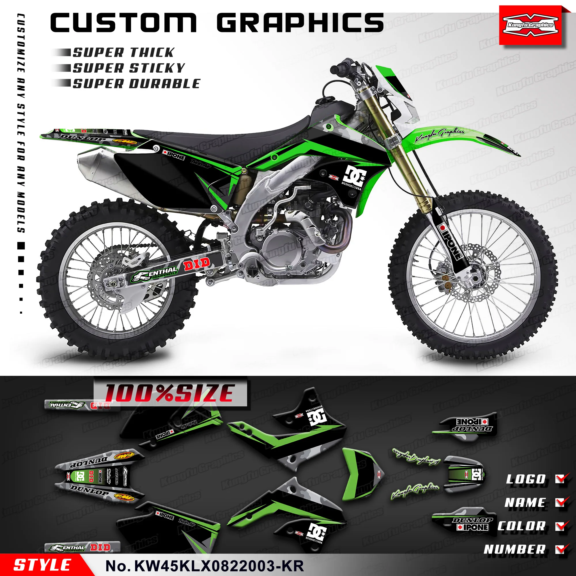 

KUNGFU GRAPHICS Motorcycle Graphics Glossy Laminate for Kawasaki KLX450R 2008-2024, KW45KLX0822003-KR