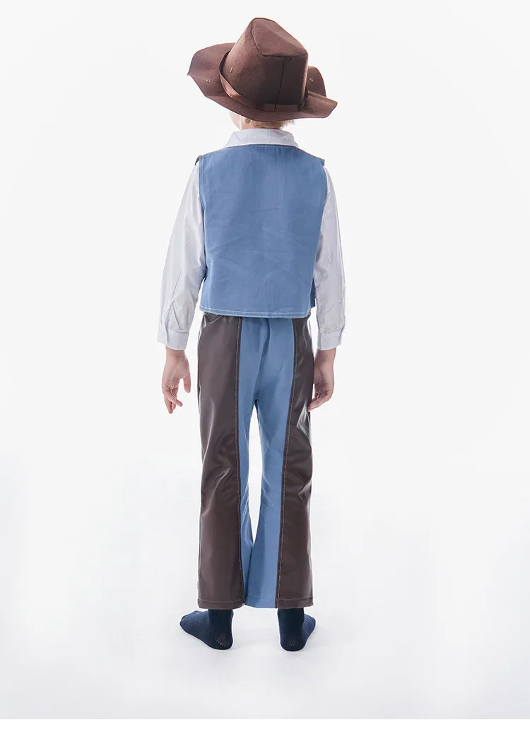 5PCS Boys Clothes Set Children Western Cowboy Set Vest Top+Pants+Belt+Hat+Scarf For Kids Halloween Performance dress up Costume