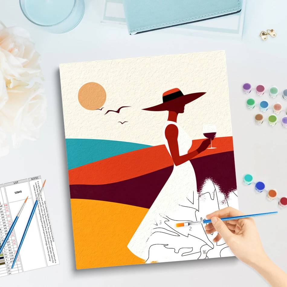 

GATYZTORY Painting Paints By Numbers For Beginner Canvas Picture Simple hand drawn illustration of women Paint Kit Easy Crafts