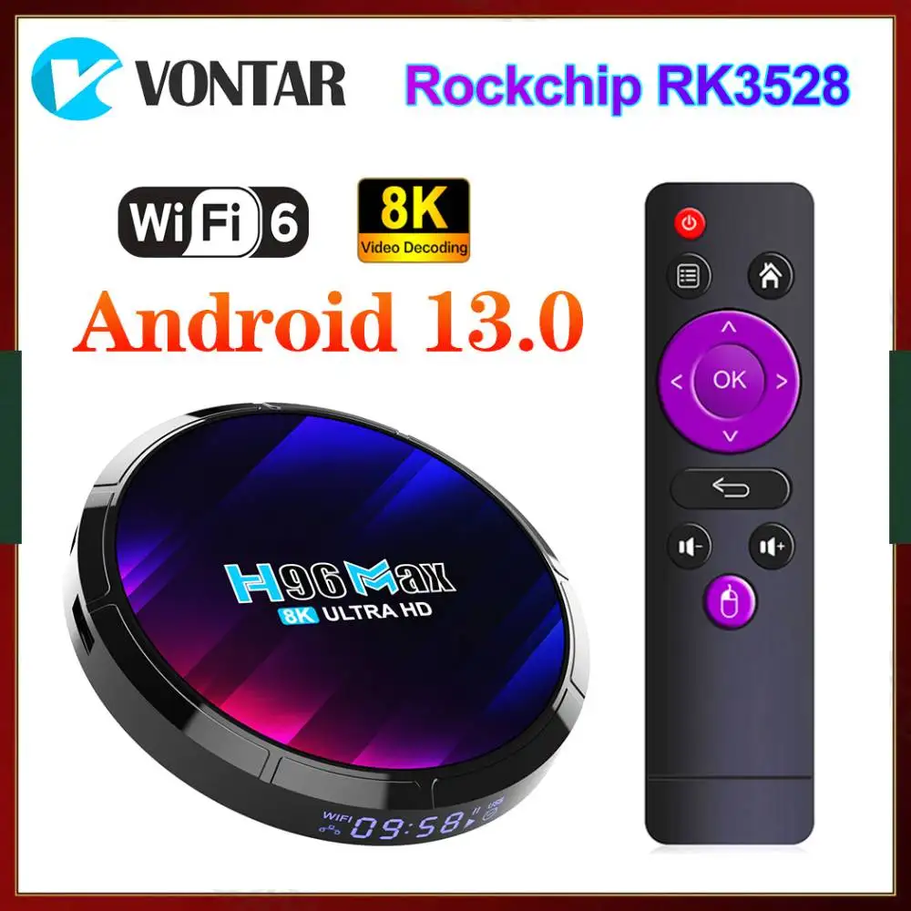 

2024 Android 13 Media Player H96 MAX RK3528 TV Box Quad Core 64bit Cortex A53 Android 13.0 8K Video Set Top Box Wifi6 BT5.0