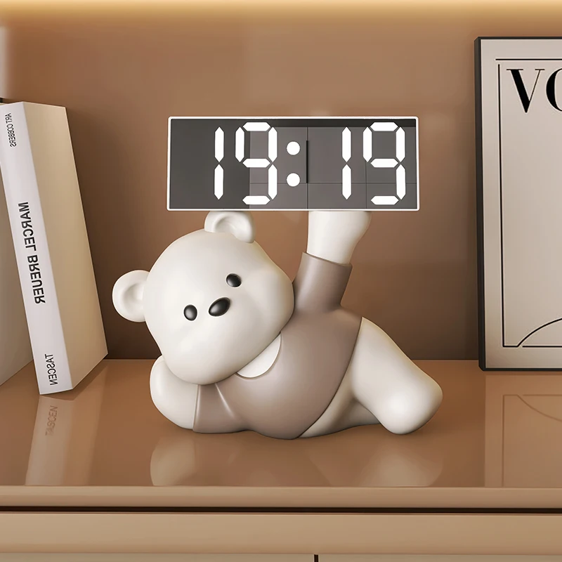 

Home Decor Creative Alarm Clock Bear Statue Desktop Ornaments Bedroom Luminous Animal Sculpture Art Ornament Cute Birthday Gift