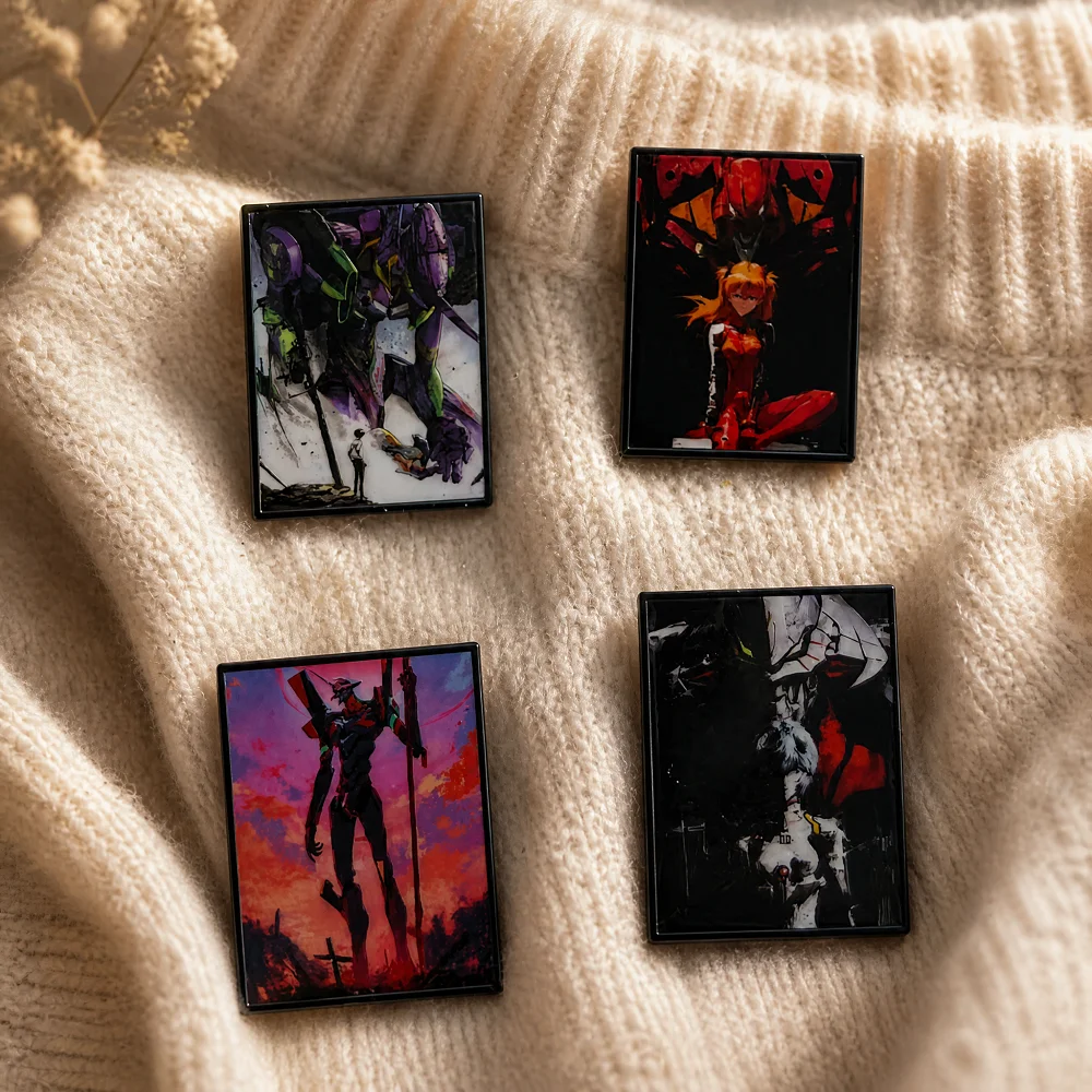 4pcs Comic Evangelion Brooch Set, Kawaii Enamel Pins Clothing Backpack Lapel Badges Fashion Jewelry Accessories For Kids Gifts