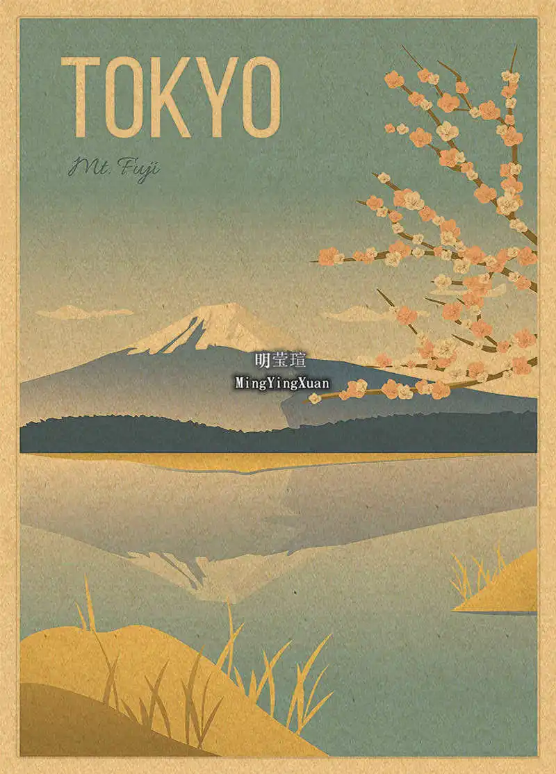 Japan Travel City Retro Kraft Paper Poster Mount Fuji Tokyo Osaka Hot Spring Nagoya Cherry Blossom Kimono Living Room Wall Decor