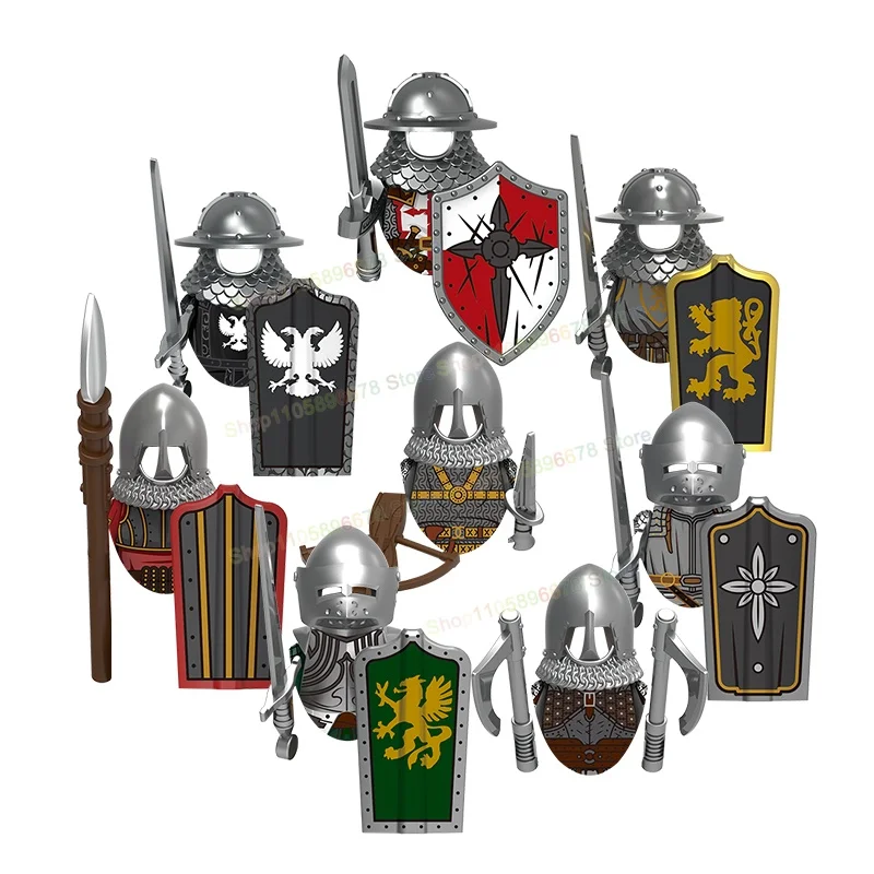 V1007 V1003 Middle Ages Gothic copper Reloaded Knights Action Figures Building Blocks Action Figures Sword Accessories Toys Gift