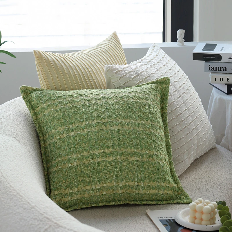 Jacquard Green Pillowcases Home Decor Items Thick Pillow Cover Decorative For Home Minimalist Natural Cushion Covers 45x45cm