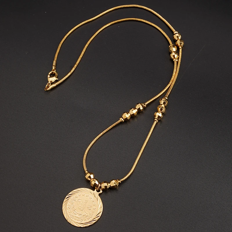 New Trendy Ancient Coin Necklace Pendant Gold Color Arabic Turkish Totem Pendants Unisex Chain Necklace Bijux Marriage