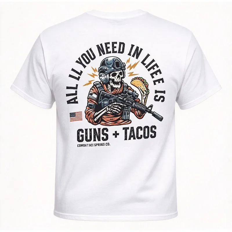 2026 New All You Need in Life Is Tacos Graphic T-shirt Combat Iron Military Style Unisex Loose Sports Short Sleeve Tee