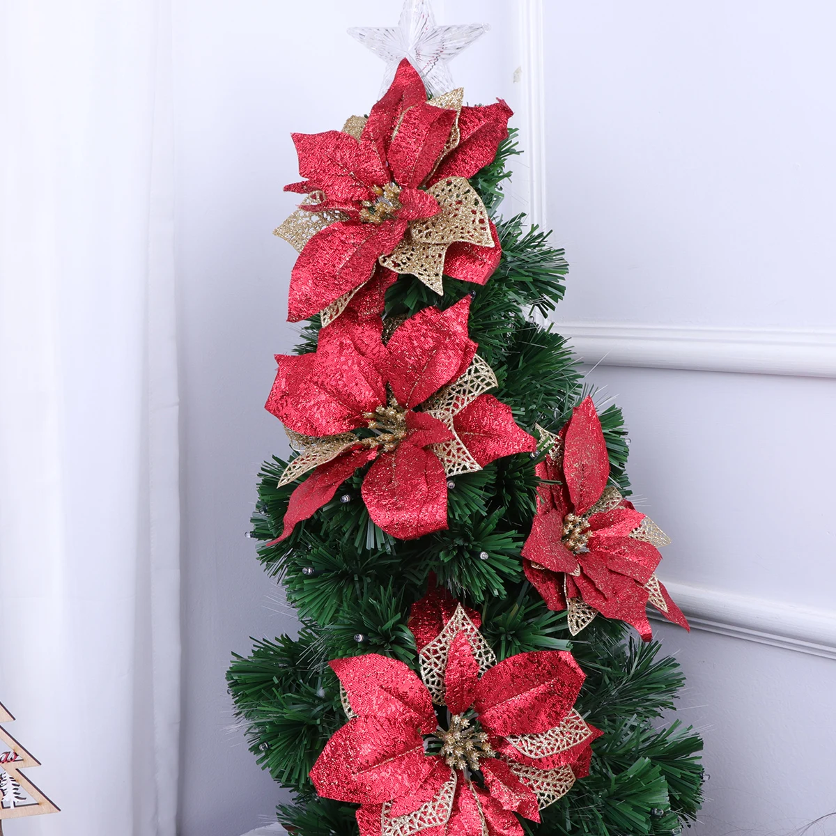 

4Pcs Red Artificial Christmas Flowers Lightweight Handmade Flower Decor for Wedding Party Home Decoration DIY Craft Ornament