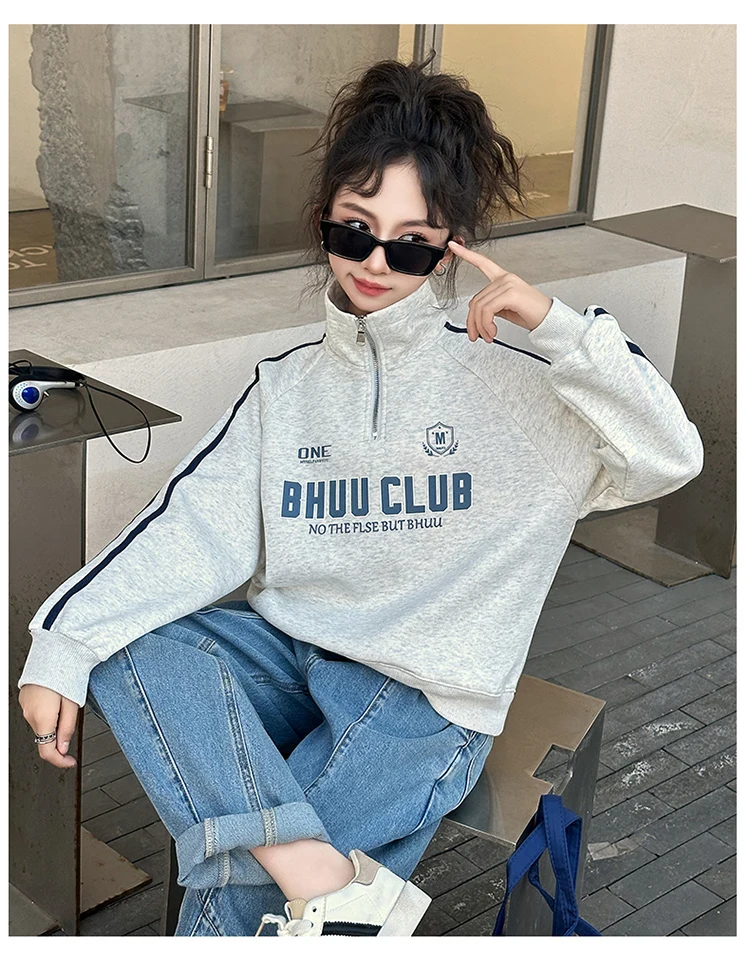 Neues Herbst-Kinder-Y2K-Rollkragen-Sweatshirt mit halbem Reißverschluss für Mädchen, lässiges Streetwear-Outfit, Kinder-Teenager-Modekleidung – Detail 2