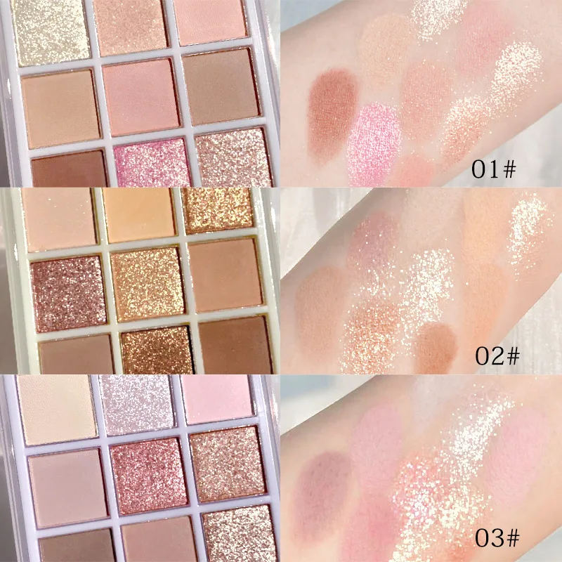 Prywatna etykieta 9 kolorów Nude Matte Palette Shimmer and Shine paleta cieni do powiek z matowymi i błyszczącymi paletami cieni do powiek błyszczące pigmenty do oczu